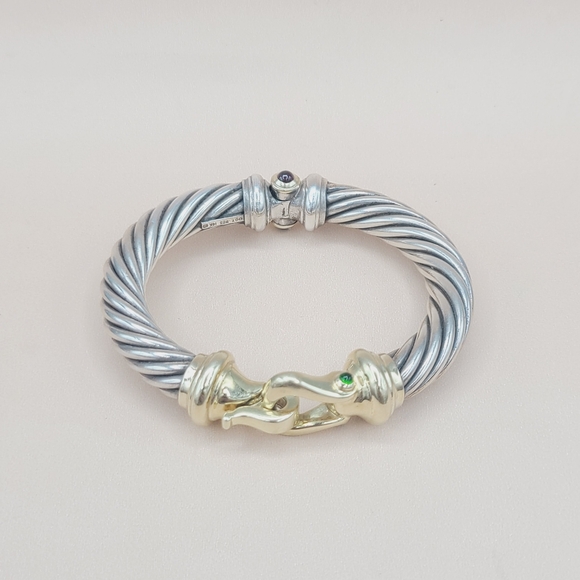 David Yurman 10mm Gold Buckle Bracelet With Garnet And Green Onyx - Picture 6 of 16